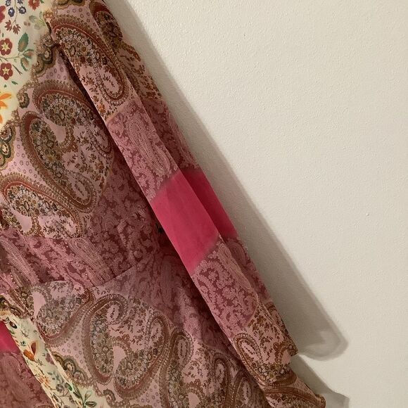Clothing Co Bohemian Hippie Pink Paisley Patchwork Sheer Peasant Blouse Small - Picture 5 of 12